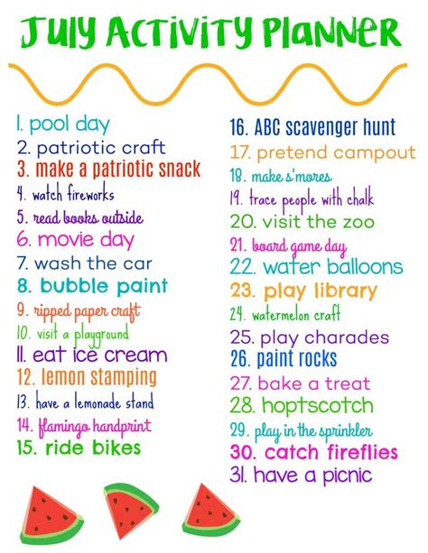 July Activity Planner For Kids And Free Printable Fun Summer