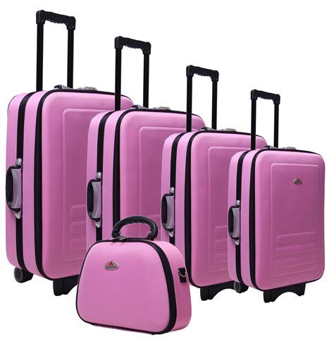 5pc Suitcase Trolley Travel Bag Luggage Set Pink