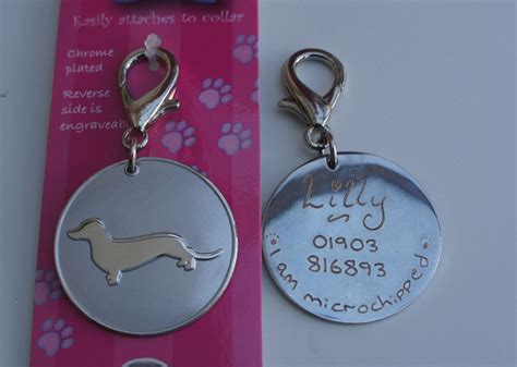 We rotary engrave all our tags this ensures deep engraved text. DACHSHUND DOG ID TAG - ENGRAVED FREE