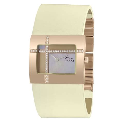 montre femme moog paris mondrian avec cadran nacre or rose eléments swarovski bracelet beige