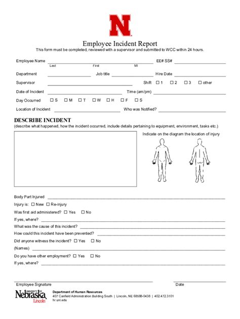 Fillable Online Hr Unl 2022 Employee Incident Report Fillable