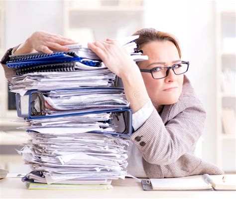 Businesswoman Very Busy With Ongoing Paperwork Stock Photo Image Of