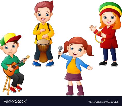 Cartoon Kids Playing Music Together Royalty Free Vector
