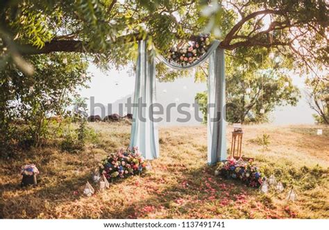 Sunset Wedding Ceremony Arch Decorated Grey Stock Photo Edit Now