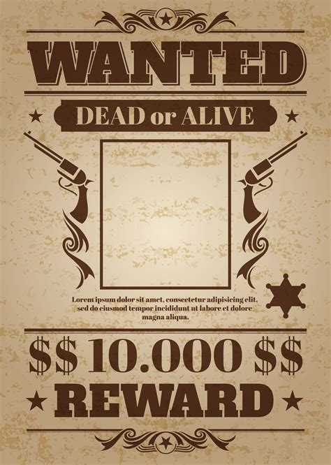 Vintage Wanted Western Poster With Blank Space For Criminal Photo Vec