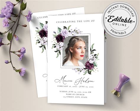 Vintage Lavender Roses Funeral Program Funeral Folder Celebration Of