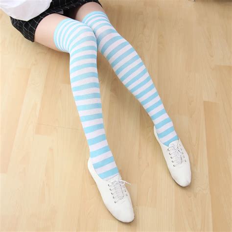 Japanese Anime Lolita Girls Stripe Thigh Stockings Over Knee Socks Cosplay Costume Women Girls