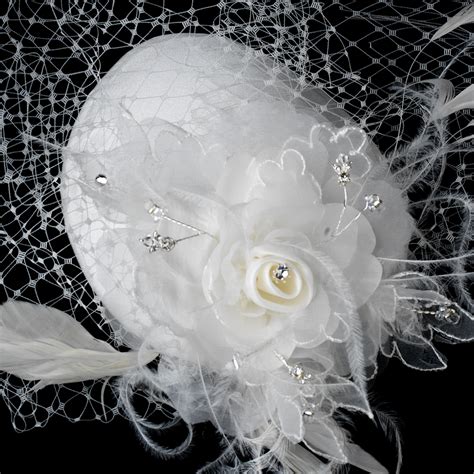 Vintage Bridal Hat With Bird Cage Face Veil And Flower Adornment