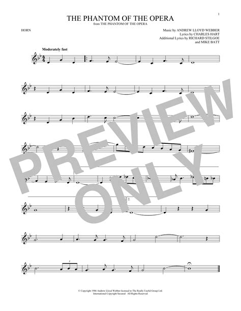 The Phantom Of The Opera Sheet Music Andrew Lloyd Webber French Horn Solo