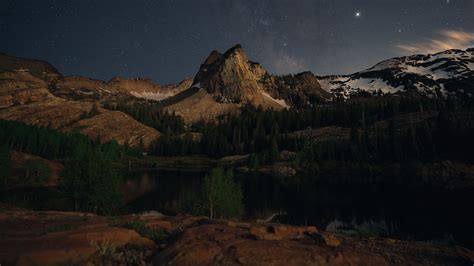 Download Wallpaper 3840x2160 Mountains Lake Night Landscape Dark 4k