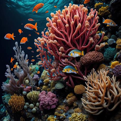 Colorful Coral Reef With Fish And Corals Generative Ai Stock Image