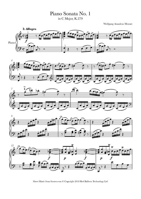 Mozart Piano Sonata No 1 In C Major K 279 1st Movement Sheet Music