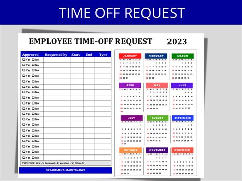 Time Off Request Calendar 2023 Hr Employee Template Leave Etsy