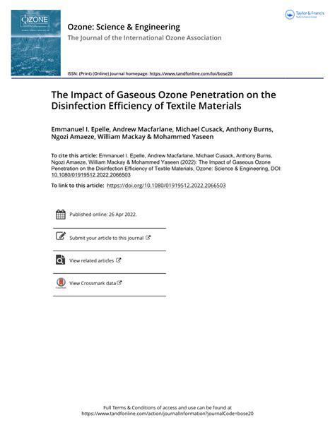 Pdf The Impact Of Gaseous Ozone Penetration On The Disinfection