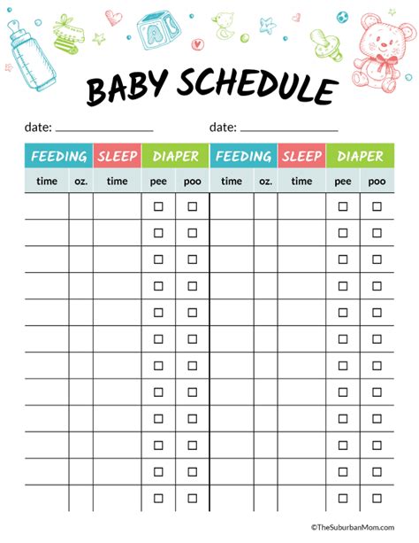 Printable Baby Schedule Chart To Help Baby Settle Into Routine Baby