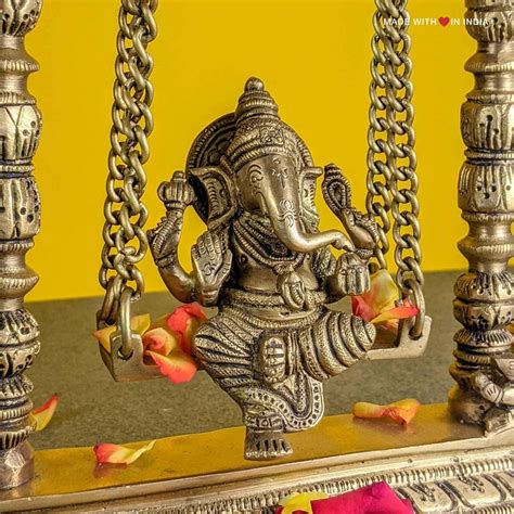 Ganesh Brass Idol Ganesh On Jhula With Bells Ganesha On A Swing