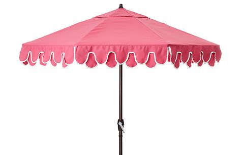 One Kings Lane Outdoor Phoebe Double Scallop Patio Umbrella Hot Pink