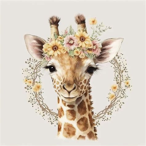 Premium Photo Cute Doodle Giraffe With Floral Illustration