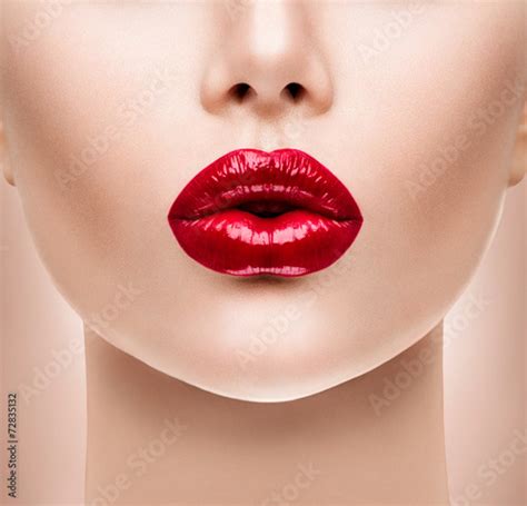 Sexy Red Lips Beauty Model Woman S Face Closeup Stock Photo And