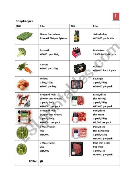 Grocery Shopping Esl Worksheet By Ttuffl