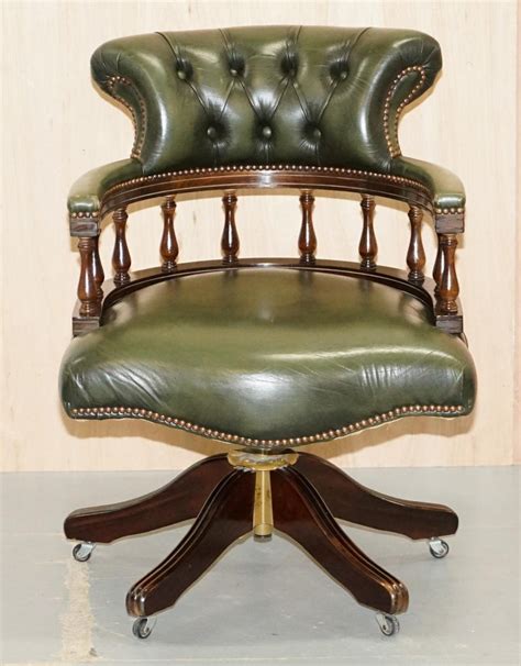 How vintage leather furniture is professionally restored. Vintage Green Leather Chesterfield Regency Style Captains ...
