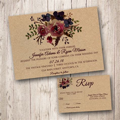 We did not find results for: Amazon.com: Rustic Wedding Invitations with RSVP cards, burgundy wedding invitations, kraft ...