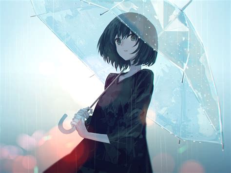 Anime Girl With Umbrellas In Rain Wallpaper