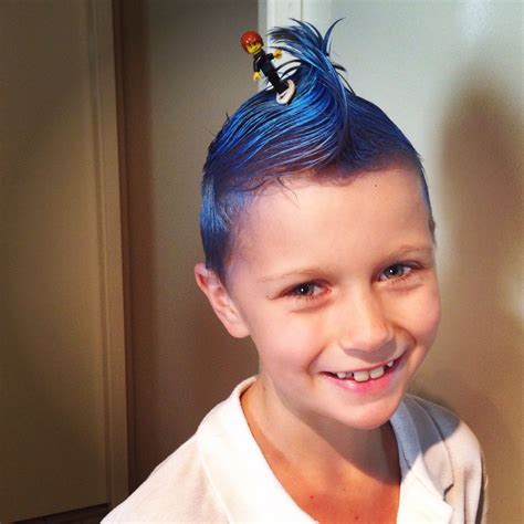 Run out of crazy hair day ideas? Great idea for crazy hair day for the boys. Spray hair ...