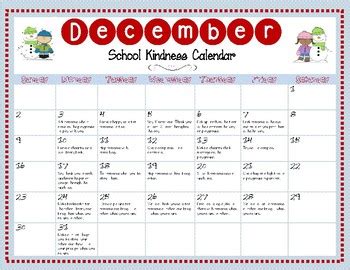 2016 2017 2018 2019 2020 2021 2022 2023 2024 2025. December 2018 School-Based Kindness Calendar by ...