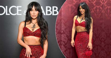kim kardashian flaunts her s xy hourglass figure in a sequin crop top and body hugging skirt at
