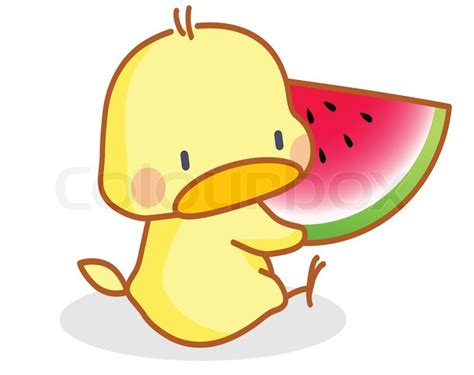 Cute Cartoon Chicks Eating Watermelon Stock Vector Colourbox