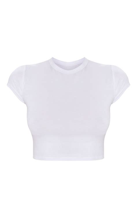 Basic White Short Sleeve Crop T Shirt Tops Prettylittlething Cute White Shirts Cute White