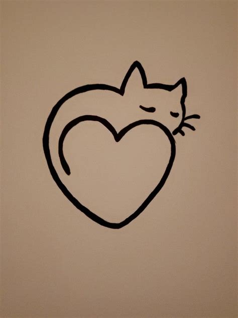 On The Wall Simple Heart Cat Painting Easy Love Drawings Cute
