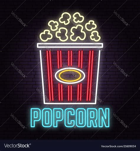 Retro Neon Popcorn Sign On Brick Wall Background Vector Image