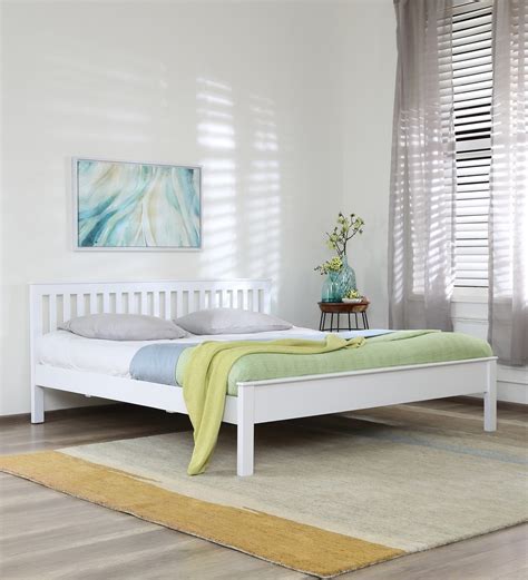 Buy Blanche Solid Wood Queen Size Bed In White Finish By Woodsworth