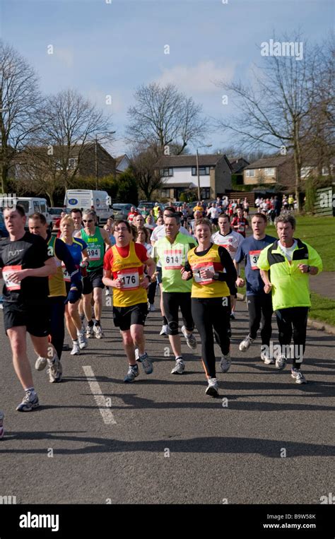 Large Group Of Marathon Runners In The Dronfield 10k Run Derbyshire