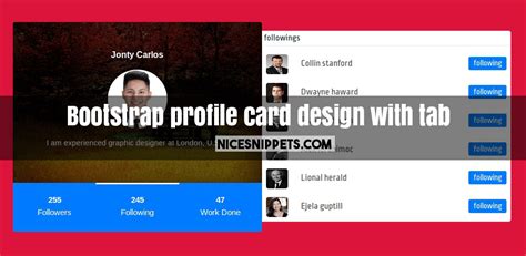 A card in bootstrap 4 is a bordered box with some padding around its content. Bootstrap profile card design with tab