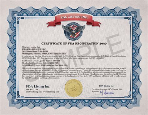 Sample Fda Registration Certificates