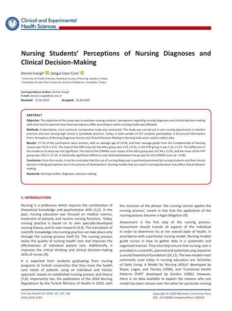 Pdf Nursing Students Perceptions Of Nursing Diagnoses And Clinical
