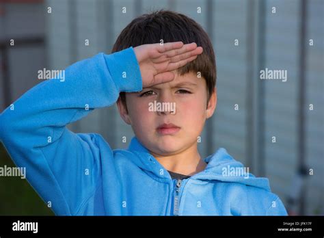 Adorable Boy Playing Soldier In The Playground Stock Photo Alamy