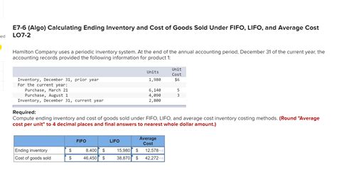 Solved Ed E7 6 Algo Calculating Ending Inventory And Cost Of