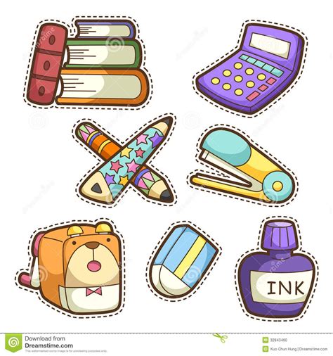 Photo About School Set Set Of Different School Items Vector