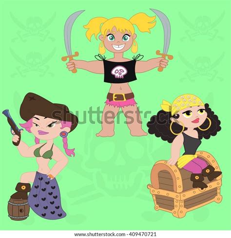 Girls Pirate Cartoon Pirates Raster Illustration Stock Illustration 409470721 Shutterstock