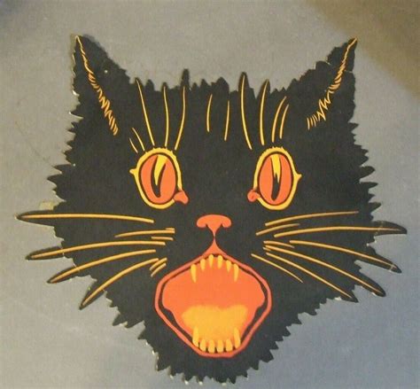 Antique Vintage Dennison Usa Comical Black Cat Halloween Cat Decoration