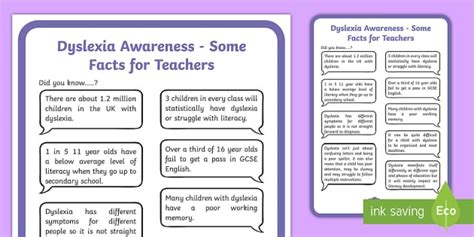 Dyslexia Awareness Facts Display Poster Teacher Made