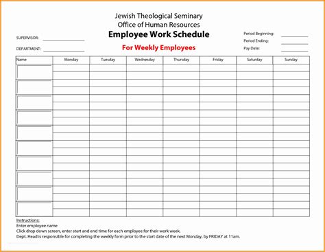 Free Weekly Work Schedule Template Of Blank Schedule Template 6