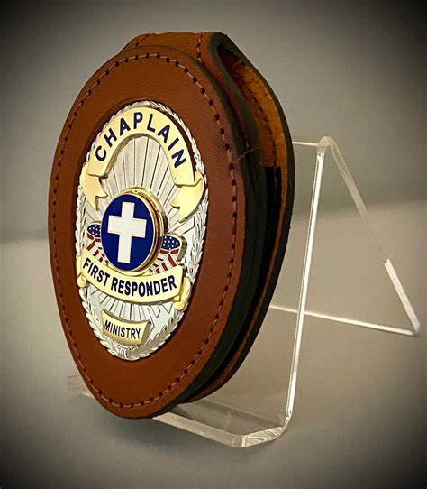 Chaplain First Responder Badge With Black Or Brown Leather Belt Clip