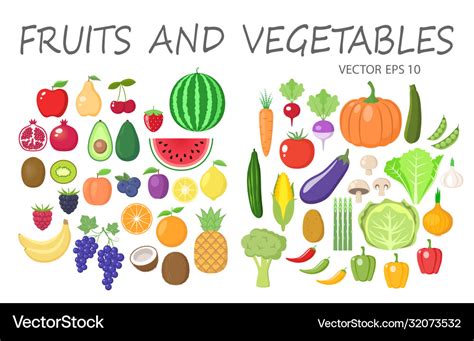 Colorful Fruits And Vegetables Clipart Set Vector Image