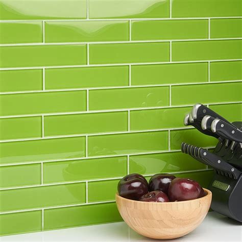 Shop For Loft Electric Lime 2x8 Polished Glass Tiles At