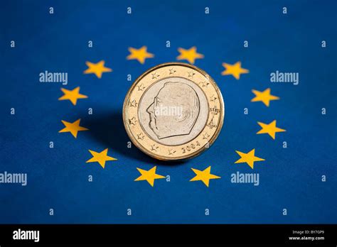 Belgian Euro Coin On The Flag Of The European Union Stock Photo Alamy